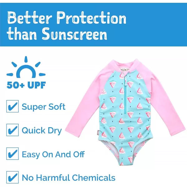 imageJAN ampamp JUL Long Sleeve 1pc Girls UV SwimSuit Rash Guard Baby Toddler KidsWatermelon