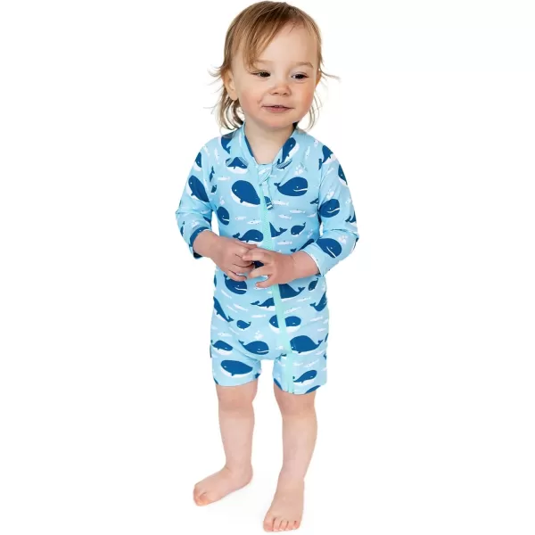 imageJAN ampamp JUL Long Sleeve 1pc UV Jumpsuit Rash Guard Baby ToddlerBlue Whale