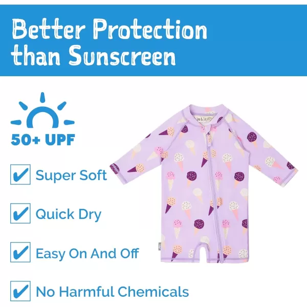 imageJAN ampamp JUL Long Sleeve 1pc UV Jumpsuit Rash Guard Baby ToddlerLavender Ice Cream
