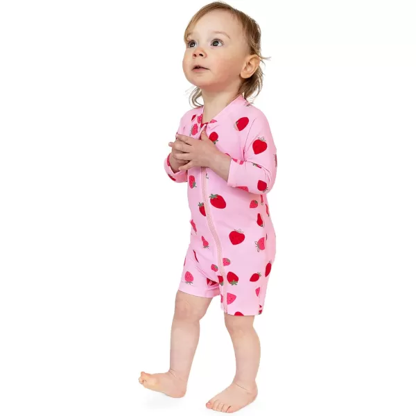 imageJAN ampamp JUL Long Sleeve 1pc UV Jumpsuit Rash Guard Baby ToddlerPink Strawberry