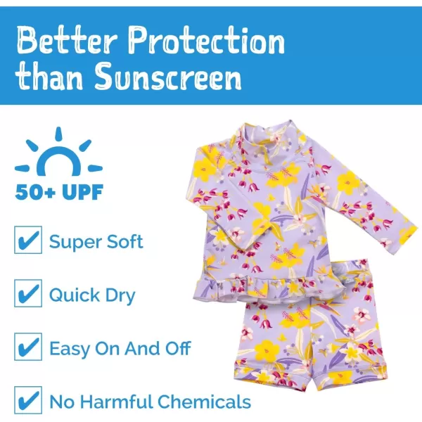 imageJAN ampamp JUL Long Sleeve 2pc UV SwimSuit Set with Shorts Baby Toddler KidsTropical Bloom