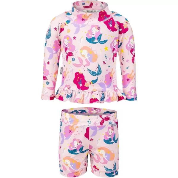 imageJAN ampamp JUL Long Sleeve 2pc UV SwimSuit Set with Shorts Baby Toddler KidsPink Mermaid