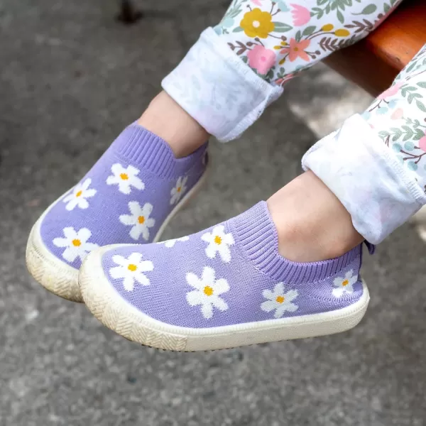 imageJAN ampamp JUL Machine Washable Knit Shoes  Breathable LightWeight Sneakers BabyToddlerLittle KidGraphic Knit Shoes Purple Daisy