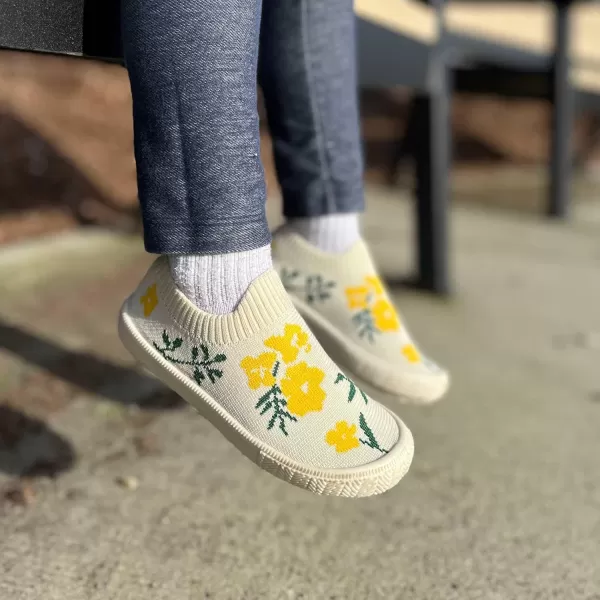imageJAN ampamp JUL Machine Washable Knit Shoes  Breathable LightWeight Sneakers BabyToddlerLittle KidGraphic Knit Shoes Yellow Flowers