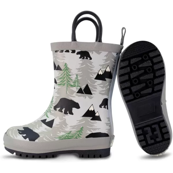 imageBaby Toddler Kids Natural Rubber Rain Boots Easyon with Soft Cotton Lining for Girls BoysBear With Handles