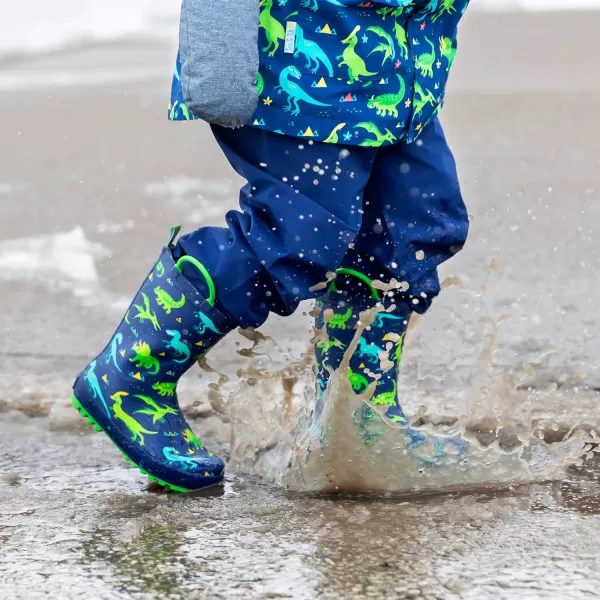 imageBaby Toddler Kids Natural Rubber Rain Boots Easyon with Soft Cotton Lining for Girls BoysDinoland With Elastic