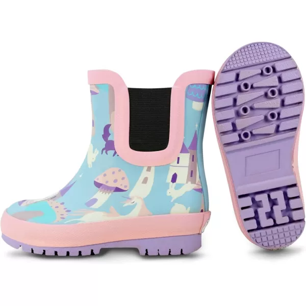 imageBaby Toddler Kids Natural Rubber Rain Boots Easyon with Soft Cotton Lining for Girls BoysEnchanted With Elastic