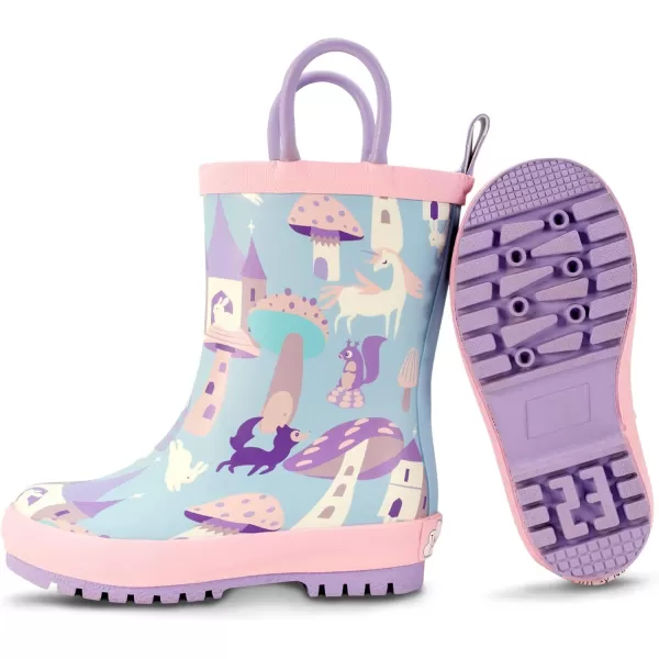 imageBaby Toddler Kids Natural Rubber Rain Boots Easyon with Soft Cotton Lining for Girls BoysEnchanted With Handles