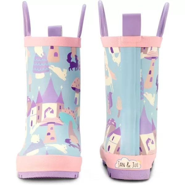 imageBaby Toddler Kids Natural Rubber Rain Boots Easyon with Soft Cotton Lining for Girls BoysEnchanted With Handles