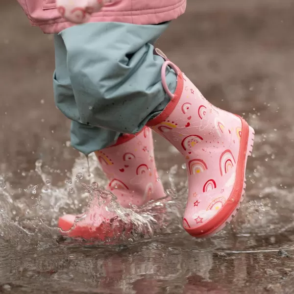 imageBaby Toddler Kids Natural Rubber Rain Boots Easyon with Soft Cotton Lining for Girls BoysPink Rainbow With Handles