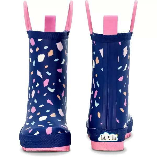 imageBaby Toddler Kids Natural Rubber Rain Boots Easyon with Soft Cotton Lining for Girls BoysTerrazzo With Handles