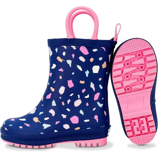 imageBaby Toddler Kids Natural Rubber Rain Boots Easyon with Soft Cotton Lining for Girls BoysTerrazzo With Handles