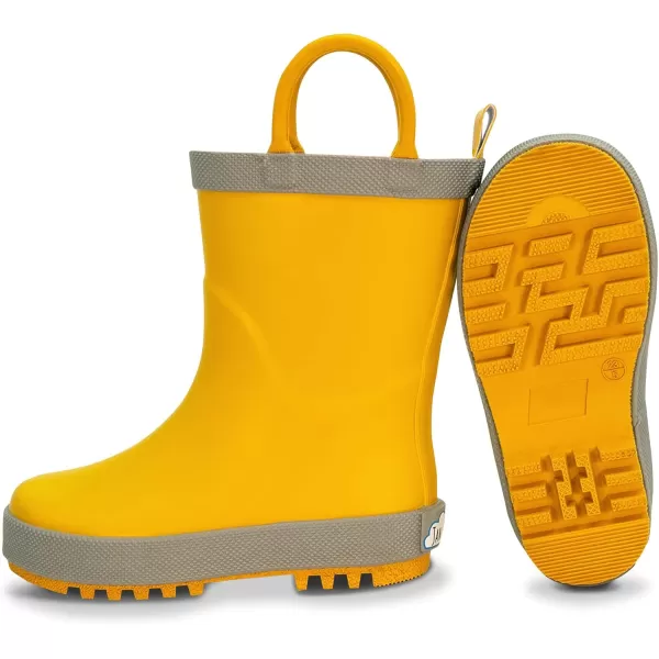 imageBaby Toddler Kids Natural Rubber Rain Boots Easyon with Soft Cotton Lining for Girls BoysYellow With Handles