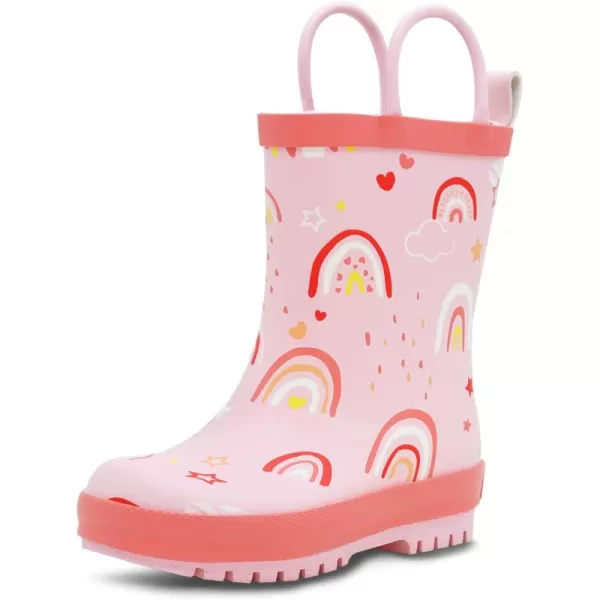 imageBaby Toddler Kids Natural Rubber Rain Boots Easyon with Soft Cotton Lining for Girls BoysPink Rainbow With Handles