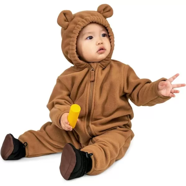 imageJAN ampamp JUL Full Zip Up Fleece Onesie for Babies and ToddlersBrown Bear