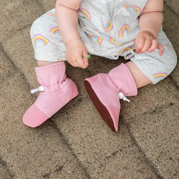 imageJAN ampamp JUL Adjustable Stayon Lite Baby Booties Cotton Blend Slippers for Infant and ToddlerDusty Pink