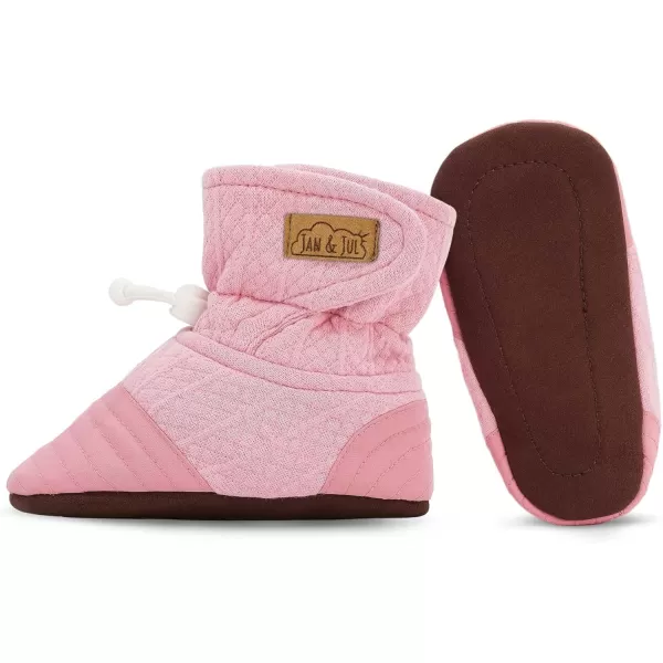 imageJAN ampamp JUL Adjustable Stayon Lite Baby Booties Cotton Blend Slippers for Infant and ToddlerDusty Pink