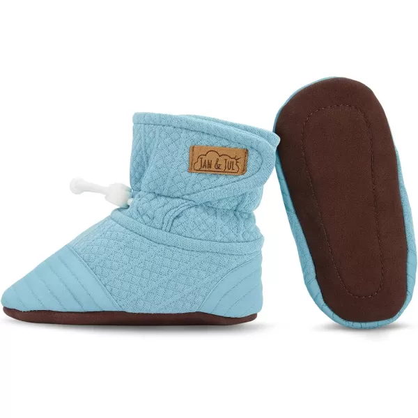 imageJAN ampamp JUL Adjustable Stayon Lite Baby Booties Cotton Blend Slippers for Infant and ToddlerEgg Blue