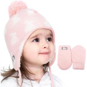 imageJAN ampamp JUL Knit Ear Flap Winter Beanie for Baby and ToddlerHat  Thumbless Mitten Set Bunny Sisters