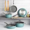imageGoodful Ceramic Nonstick Pots and Pans Set TitaniumReinforced Premium Nonstick Coating Dishwasher Safe Pots and Pans Tempered Glass Steam Vented Lids Stainless Steel Handles 12Piece CreamBlue