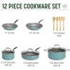 imageGoodful Ceramic Nonstick Pots and Pans Set TitaniumReinforced Premium Nonstick Coating Dishwasher Safe Pots and Pans Tempered Glass Steam Vented Lids Stainless Steel Handles 12Piece CreamBlue