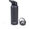 imageGoodful Double Wall Vacuum Sealed Insulated Water Bottle with Two Interchangeable Lids Sipping or Chugging Lids LeakProof Wide Mouth for Drinking and Cleaning 40 Oz TealCharcoal Gray
