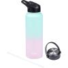 imageGoodful Double Wall Vacuum Sealed Insulated Water Bottle with Two Interchangeable Lids Sipping or Chugging Lids LeakProof Wide Mouth for Drinking and Cleaning 40 Oz TealOmbre Pink  Blue