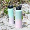 imageGoodful Double Wall Vacuum Sealed Insulated Water Bottle with Two Interchangeable Lids Sipping or Chugging Lids LeakProof Wide Mouth for Drinking and Cleaning 40 Oz TealOmbre Pink  Blue