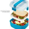 imageGoodful Stackable Lunch Box Container Bento Style Food Storage with Removeable Compartments for Sandwich Snacks Toppings ampamp Dressing LeakProof and Made without BPA 56Ounce BlushBlue