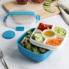 imageGoodful Stackable Lunch Box Container Bento Style Food Storage with Removeable Compartments for Sandwich Snacks Toppings ampamp Dressing LeakProof and Made without BPA 56Ounce BlushBlue