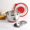 imageGoodful Stainless Steel Mixing Bowl with NonSlip Bottom Lid and 3 Interchangeable Grater Inserts Fine Coarse Slicing 5 Quart RedRed