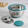 imageGoodful Stainless Steel Mixing Bowl with NonSlip Bottom Lid and 3 Interchangeable Grater Inserts Fine Coarse Slicing 5 Quart RedTeal