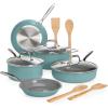 imageGoodful Ceramic Nonstick Pots and Pans Set TitaniumReinforced Premium Nonstick Coating Dishwasher Safe Pots and Pans Tempered Glass Steam Vented Lids Stainless Steel Handles 12Piece CreamBlue