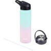 imageGoodful Double Wall Vacuum Sealed Insulated Water Bottle with Two Interchangeable Lids Sipping or Chugging Lids LeakProof Wide Mouth for Drinking and Cleaning 40 Oz TealOmbre Pink  Blue