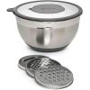 imageGoodful Stainless Steel Mixing Bowl with NonSlip Bottom Lid and 3 Interchangeable Grater Inserts Fine Coarse Slicing 5 Quart RedCharcoal Gray