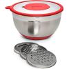 imageGoodful Stainless Steel Mixing Bowl with NonSlip Bottom Lid and 3 Interchangeable Grater Inserts Fine Coarse Slicing 5 Quart RedRed