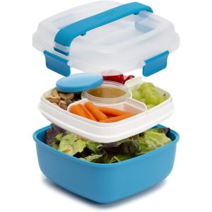 imageGoodful Stackable Lunch Box Container Bento Style Food Storage with Removeable Compartments for Sandwich Snacks Toppings ampamp Dressing LeakProof and Made without BPA 56Ounce BlushBlue