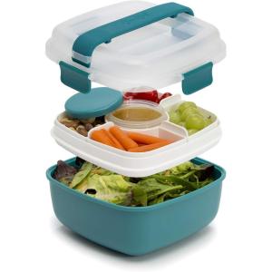 imageGoodful Stackable Lunch Box Container Bento Style Food Storage with Removeable Compartments for Sandwich Snacks Toppings ampamp Dressing LeakProof and Made without BPA 56Ounce BlushTeal