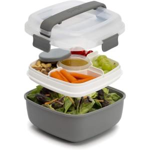 imageGoodful Stackable Lunch Box Container Bento Style Food Storage with Removeable Compartments for Sandwich Snacks Toppings ampamp Dressing LeakProof and Made without BPA 56Ounce BlushGray