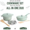 imageGoodful 11Inch AllinOne Nonstick Cast Pan 44Quart Capacity Multipurpose Dishwasher Safe Lilac FrostSage Green