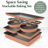 imageGoodful AllInOne Nonstick Bakeware Set Stackable and Space Saving Design includes Round and Square Pans Muffin Pans Cookie Sheet and Roaster Dishwasher Safe 8Piece Blue MistTerracotta