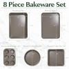 imageGoodful AllInOne Nonstick Bakeware Set Stackable and Space Saving Design includes Round and Square Pans Muffin Pans Cookie Sheet and Roaster Dishwasher Safe 8Piece Blue MistGraphite