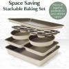 imageGoodful AllInOne Nonstick Bakeware Set Stackable and Space Saving Design includes Round and Square Pans Muffin Pans Cookie Sheet and Roaster Dishwasher Safe 8Piece Blue MistLinen