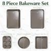 imageGoodful AllInOne Nonstick Bakeware Set Stackable and Space Saving Design includes Round and Square Pans Muffin Pans Cookie Sheet and Roaster Dishwasher Safe 8Piece Blue MistLinen