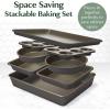imageGoodful AllInOne Nonstick Bakeware Set Stackable and Space Saving Design includes Round and Square Pans Muffin Pans Cookie Sheet and Roaster Dishwasher Safe 8Piece Blue MistGraphite