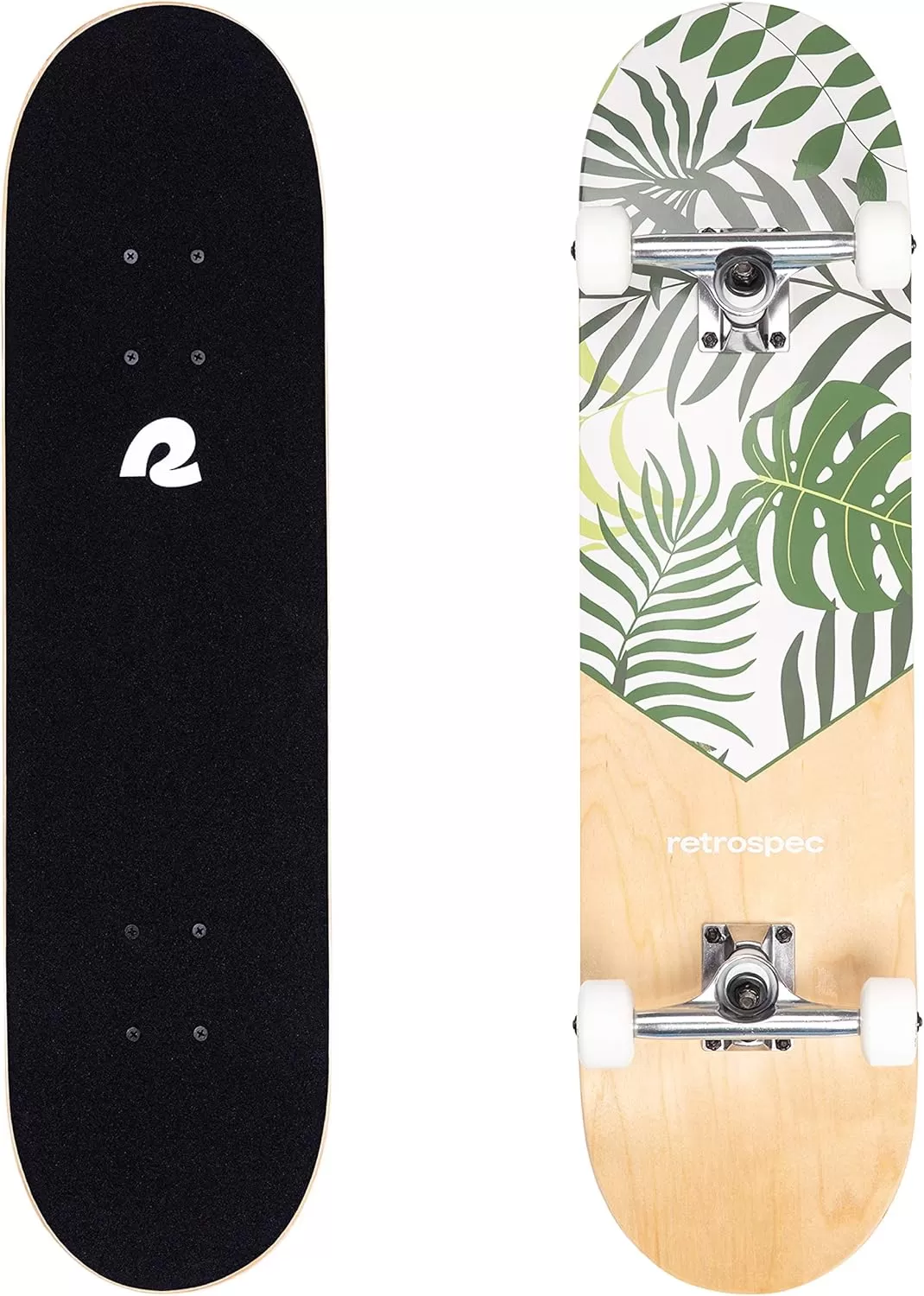 imageRetrospec Alameda Skateboard Complete  Canadian Maple Wood Deck w 55 Inch Aluminum Alloy Trucks for Commuting Cruising Carving ampamp Downhill RidingMalibu Palm