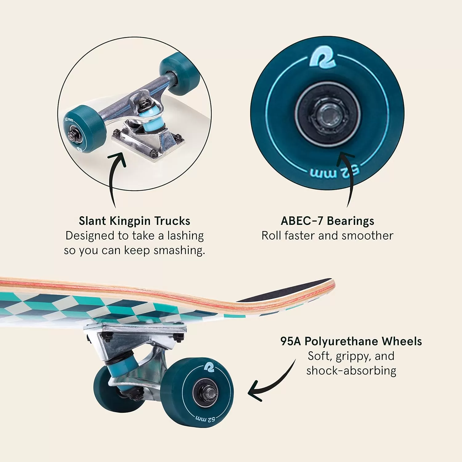 imageRetrospec Alameda Skateboard Complete  Canadian Maple Wood Deck w 55 Inch Aluminum Alloy Trucks for Commuting Cruising Carving ampamp Downhill RidingMarine Isometric