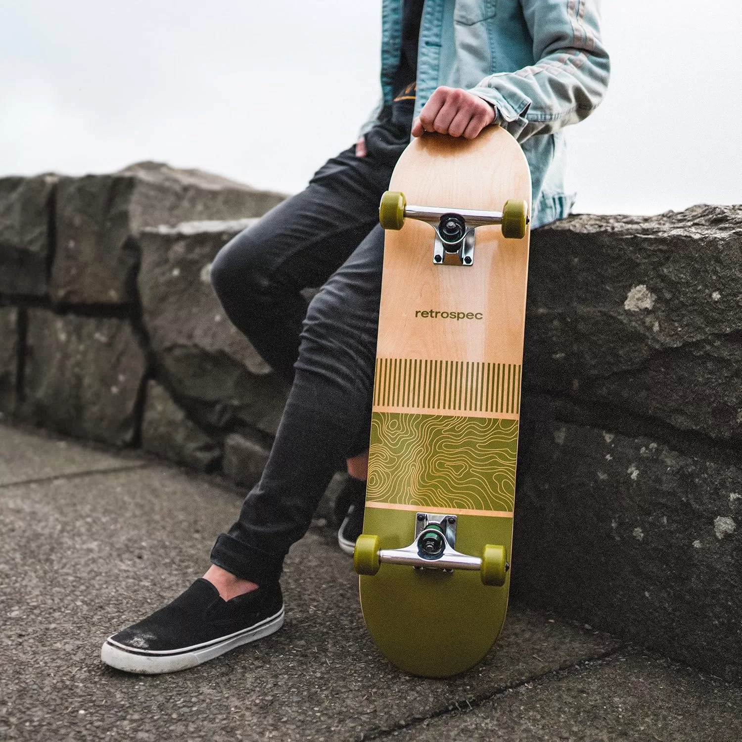 imageRetrospec Alameda Skateboard Complete  Canadian Maple Wood Deck w 55 Inch Aluminum Alloy Trucks for Commuting Cruising Carving ampamp Downhill RidingMalibu Palm