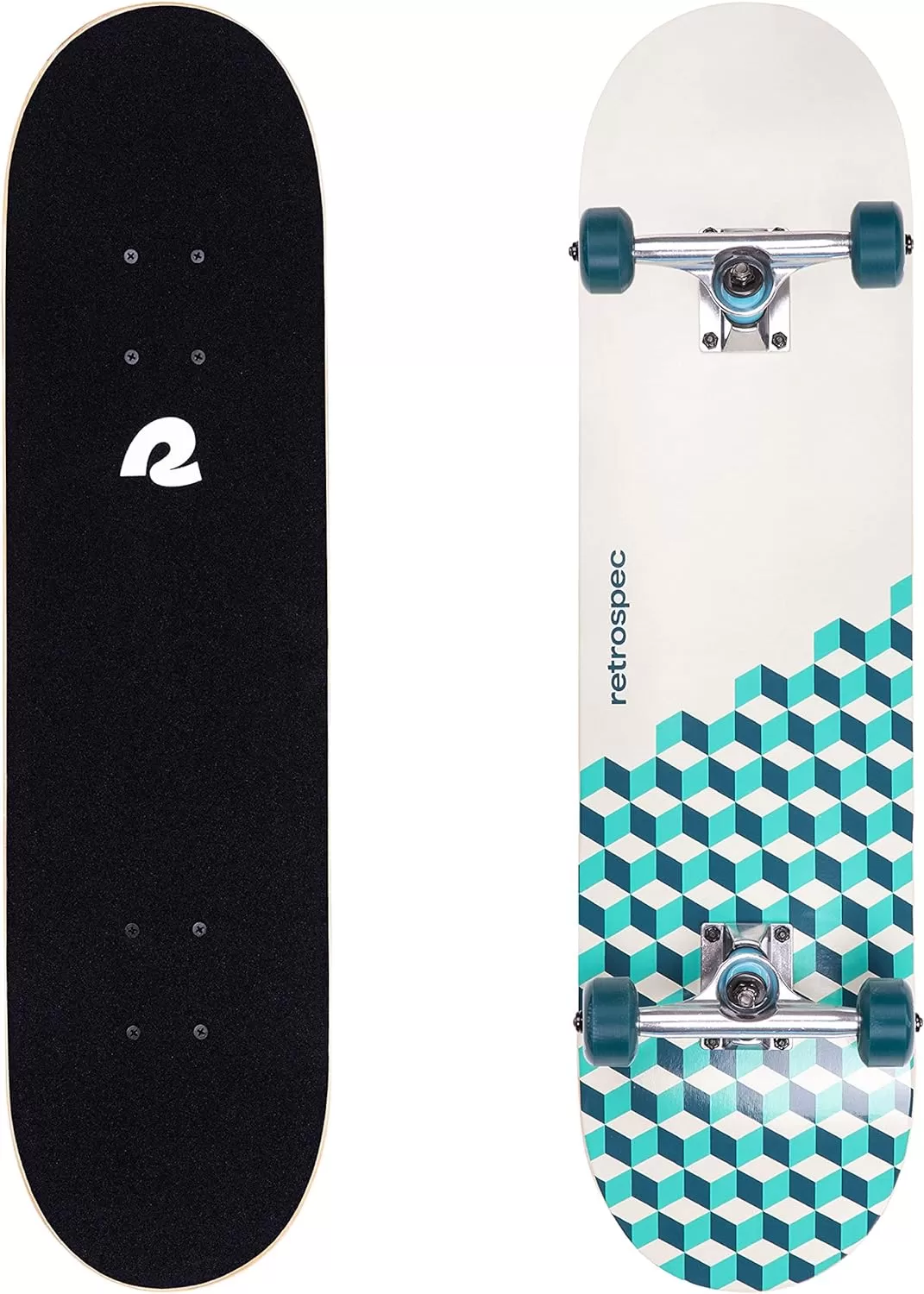 imageRetrospec Alameda Skateboard Complete  Canadian Maple Wood Deck w 55 Inch Aluminum Alloy Trucks for Commuting Cruising Carving ampamp Downhill RidingMarine Isometric