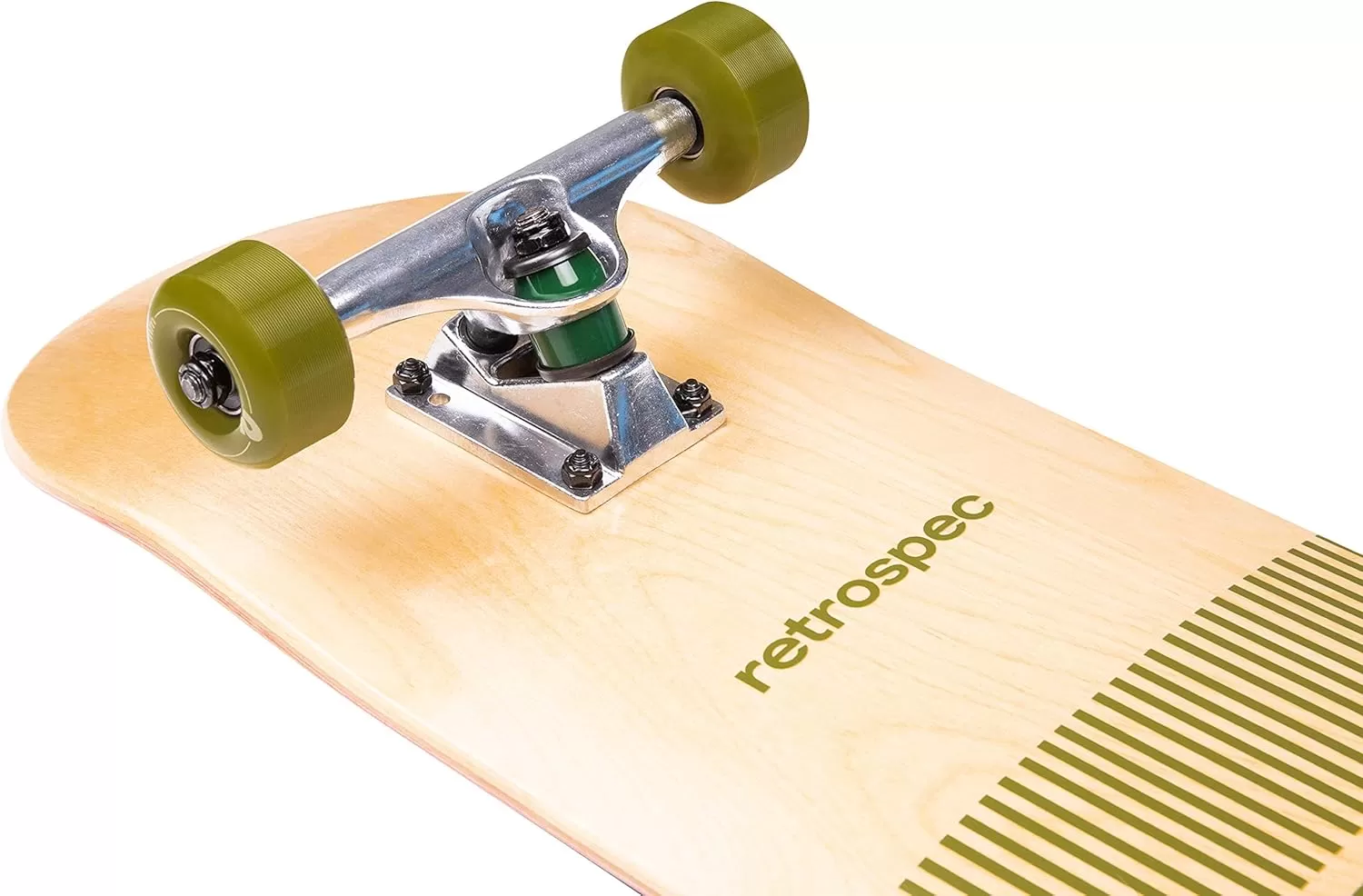 imageRetrospec Alameda Skateboard Complete  Canadian Maple Wood Deck w 55 Inch Aluminum Alloy Trucks for Commuting Cruising Carving ampamp Downhill RidingTopo Olive